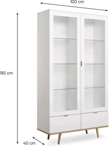 Vysoká vitrína Göteborg, biela / dub sonoma
