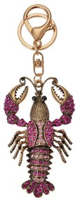 Ružovo-zlatý kovový prívesok na kľúče s kamienkami rak - 5*2*9 cm