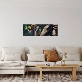 Obraz pôvabnej ženy s motýľom (s hodinami) (90x30 cm)