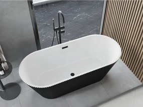 Mexen Yara, voľne stojaca ryhovaná vaňa 170 x 75 cm, biela-čierna, čierny matný prepad, 52861707575-70