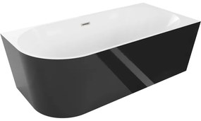 Mexen Mia, voľne stojaca rohová vaňa, pravá, 150 x 75 cm, biela-čierna, brúsená oceľ prepad, 52691507575P-97