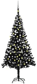 Umelý vianočný stromček s LED a súpravou gulí 240 cm čierny PVC 3077678