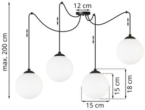 Závesné svietidlo Florence Spider, 4x biele sklenené tienidlo