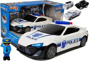 LEAN Toys Policajné auto, úschovný priestor, garáž 2 v 1, policajt, malé autíčka, zvuky, svetlá