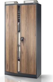 Vysoká kovová kancelárska skriňa na dokumenty, antracitová/orech, 900x1950x400 mm: JAN H Eco Design