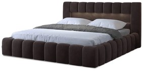 Tmavohnedá čalúnená dvojlôžková posteľ s úložným priestorom s roštom 180x200 cm Lamica – ELTAP