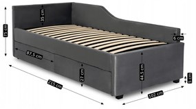 JAKS Posteľ s úložným priestorom 90 x 200 Jonaš velúr sivá