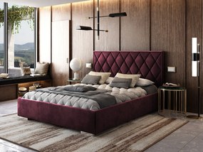 AMADEUS 140X200 MANŽELSKÁ POSTEĽ S ROŠTOM BORDOVÁ ZAMATOVÁ LÁTKA
