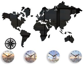 3D nalepovacie hodiny World map čierne