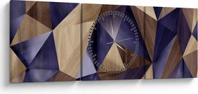 Obraz - 3D drevené trojuholníky (s hodinami) (90x30 cm)