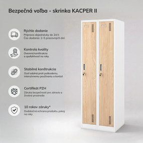 Dvojkomorová zamestnanecká skrinka biela, dub sonoma, 600x1800x500 mm: KACPER II Eco Design