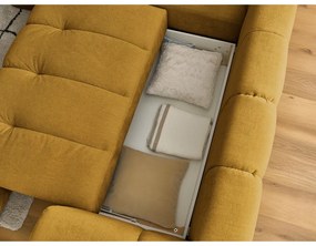 Rozkladacia/s úložným priestorom rohová pohovka v horčicovej farbe (ľavý roh/do L) Fuji – Bobochic Paris