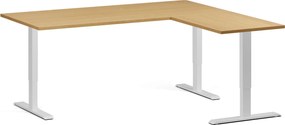 Výškovo nastaviteľný stôl, 180x160 cm, 3 motory, L/P, biela podnož, buk