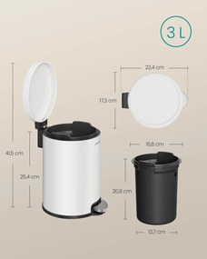 SONGMICS kúpeľňový odpadkový kôš s tichým vekom, 3L, biely
