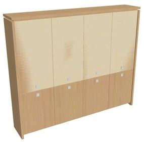 Vysoká skriňa Verno 248 x 46 x 210 cm, kombinované dvere, dub svetlý / vanilka