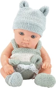 LEAN Toys Bábika bábätko s dekou v bielo-sivom oblečení, čiapka 18 cm