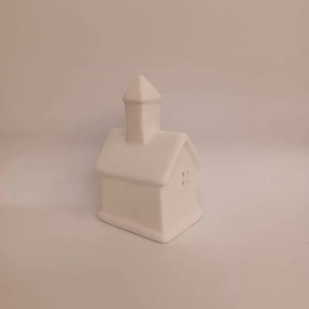 DECOLED Keramický kostelíček, 7,5 x 6 x 12 cm, teple bílá