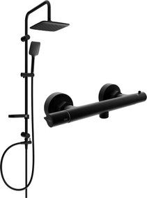 Mexen Sven, sprchový set s dažďovou sprchou a Slim termostatickou sprchovou batériou, čierna matná, 77105262-70