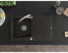 Mexen Cesar, 1-komorový granitový drez 775x470x190 mm a drezová batéria Elia, čierna-zlatá metalíza, 6514-75-670101-00