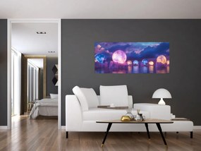 Obraz - Planéty na vode (120x50 cm)