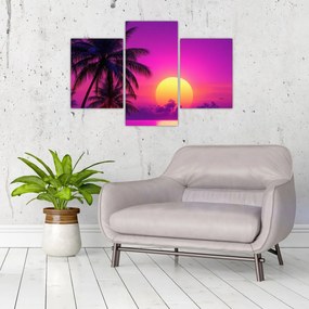 Obraz - Fialový západ s palmou (90x60 cm)