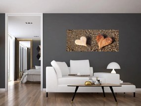 Obraz - Drevené srdiečka (120x50 cm)