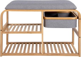 Bambusový polica na topánky so sivým polstrovaním Leitmotiv Bench, šírka 70 cm