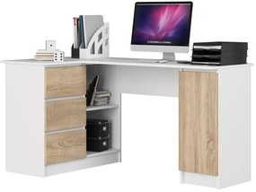 Rohový PC stolík Bienvenida (biela + dub sonoma) (L). Vlastná spoľahlivá doprava až k Vám domov. 1117066