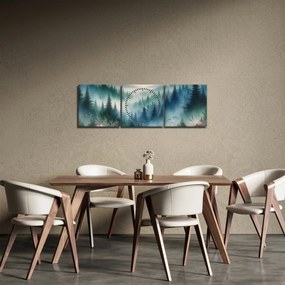 Obraz - Lesná krajina s hmlou (s hodinami) (90x30 cm)