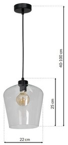 EUlight Závesné svietidlo Santiago, 1x transparentné sklenené tienidlo, b