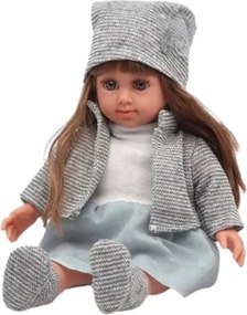 LEAN Toys Bábika v modrých šatách s čiapkou, svetríkom a rukavicami 36,5 cm