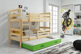 Detská poschodová posteľ s prístelkou ERYK 3 | borovica Farba: Borovica / zelená, Rozmer.: 190 x 80 cm