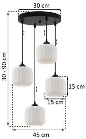 Závesné svietidlo Riffle, 4x biele sklenené tienidlo, b, o