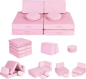 DIY veľká skladacia modulárna pohovka pre deti 8 mäkkých vankúšov - ružová ECOTOYS