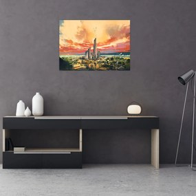 Sklenený obraz - Maľované mesto (70x50 cm)