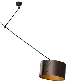 Závesná lampa čierna so zamatovým tienidlom hnedá 35cm - Blitz