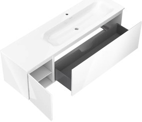 Mexen Orio, kúpeľňová skrinka 160 cm s pravým umývadlom Vela, 1S, 1D, biela lesklá, 91A13-16047-3-BBFF00-W23P00