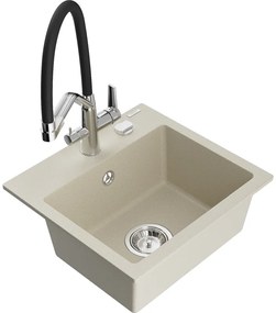 Mexen Milo, granitový drez 435x410x171 mm, 1-komorový a drezová batéria Duo, béžová, 6505-69-671701-07
