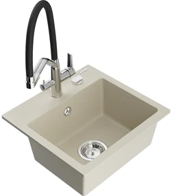 Mexen Milo, granitový drez 435x410x171 mm, 1-komorový a drezová batéria Duo, béžová, 6505-69-671701-07