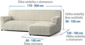 Bielastické poťahy COSTINA smotanová sedačka s otomanom vpravo (š. 170 - 300 cm)