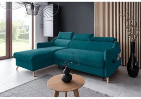 Tyrkysová zamatová rozkladacia rohová pohovka (ľavý roh) Sweet Harmony – Miuform