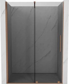 Mexen Velar, posuvné sprchové dvere do otvoru 130 cm, 8mm šedé sklo, medená matná, 871-130-000-41-65