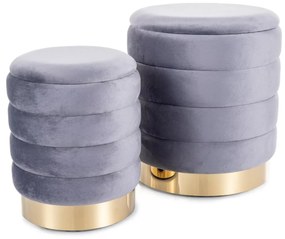 Sada 2 ks taburetů Britta Velvet s úložným prostorem šedá/zlatá