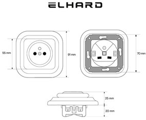 Elhard Štvorcová keramická zásuvka, čierna - kompletná KV6100B