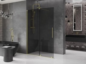 Mexen Velar, sprchová zástena s posuvnými dverami Walk-in 150 x 200 cm, 8mm šedé sklo, zlatá matná, 871-150-000-43-55