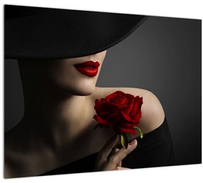 Obraz - Žena s ružou (70x50 cm)