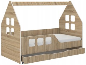 Detská posteľ domček so šuflíkom 160 x 80 cm v dekore dub sonoma ľavá