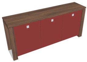 Nízka skriňa Verno+ S 200 x 46 x 90 cm, sklenené dvere, orech / červená