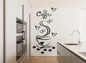 Nálepka na stenu do kuchyne šálka horúcej kávy 50 x 100 cm