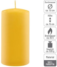 Sada stĺpových sviečok, 15 cm, Ø 7,5 cm, žltá, 4 ks